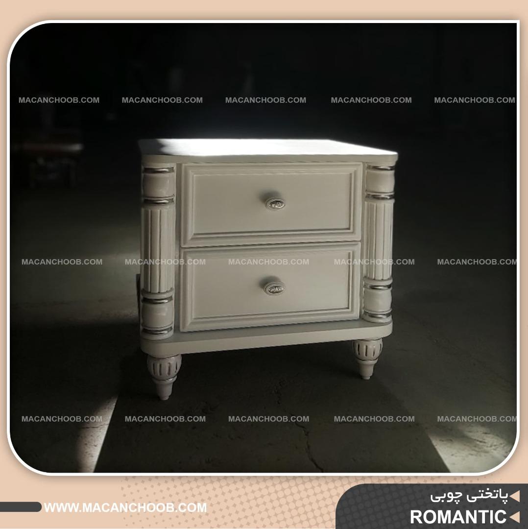 میز پاتختی دو کشو چوبی خراطی شده  حاشیه ABS مدل ROMANTIC 